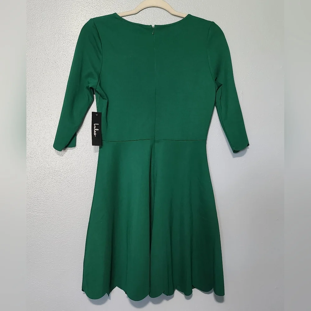 LULUS Skater Dress Womens Small Green Fit and Flare Scoop Neck Party Scallop Hem